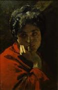 Domenico Morelli Ritratto di donna in rosso oil on canvas